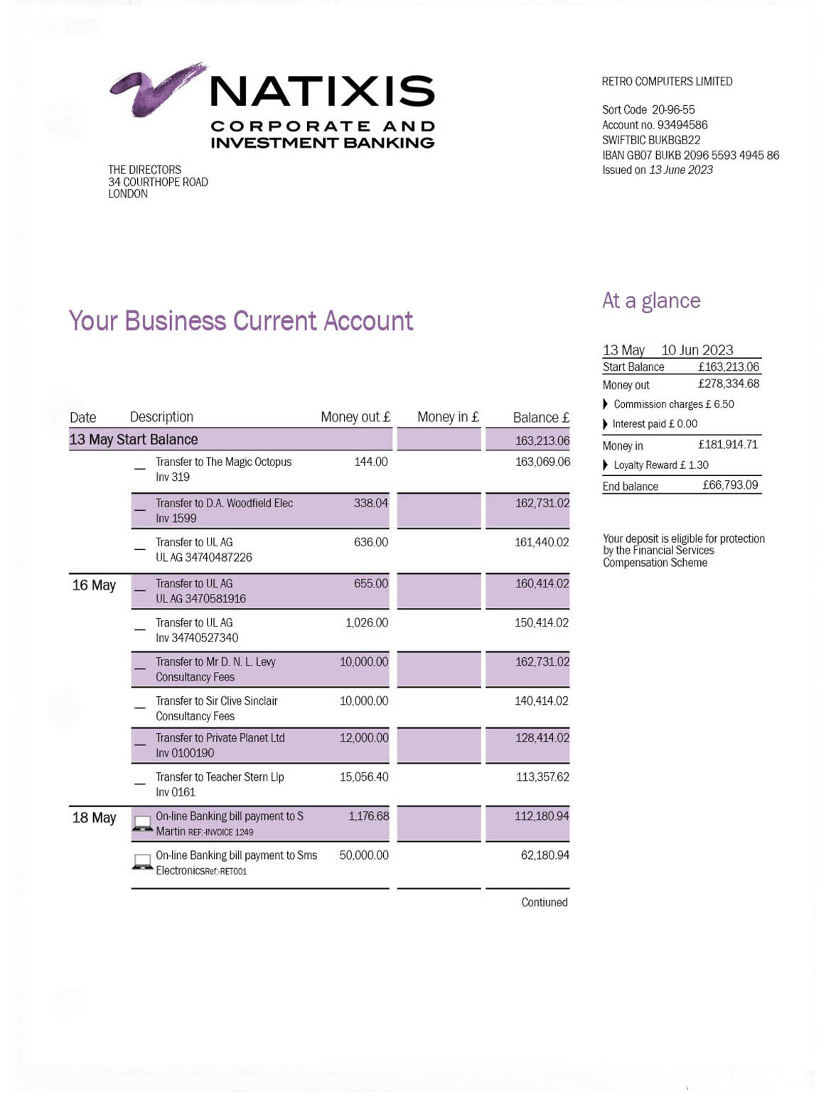 LCL Bank business statement Word and PDF template download template